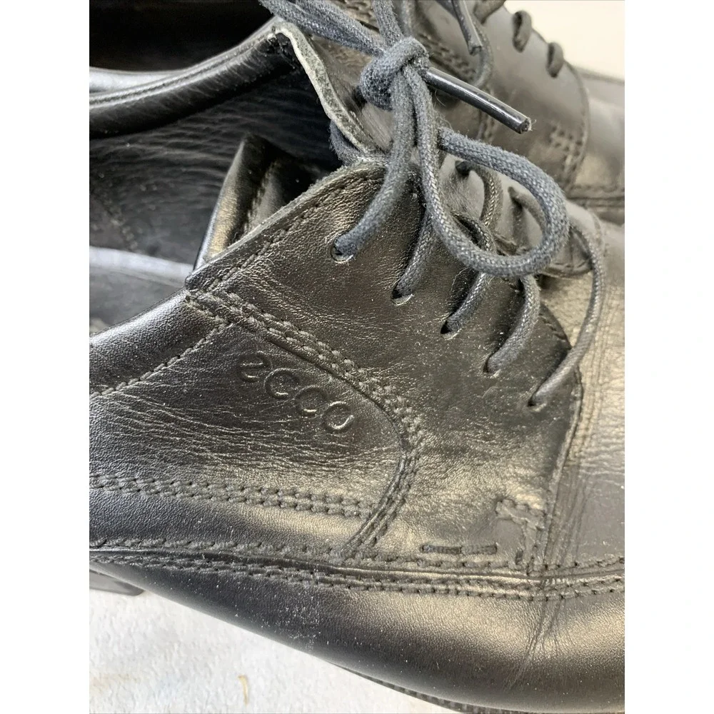 Ecco Shoes Mens Size 13/46 Black Leather Helinski Bicycle Toe‎ Lace Up Oxfords